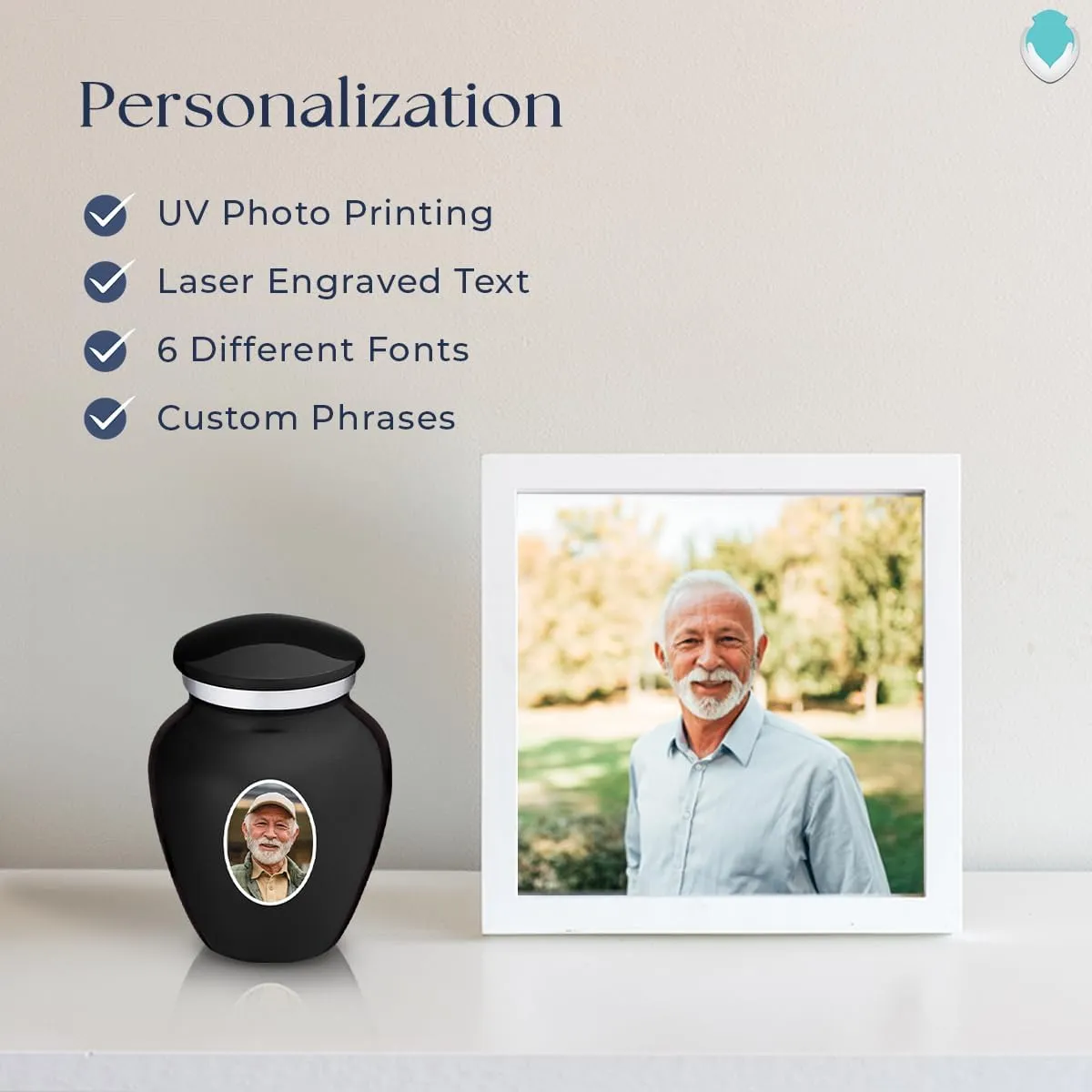 Geturns Embrace Keepsake Personalized Picture Cremation Urns for Human Ashes I Black Photo Funeral Urn for Men and Women with Double Side Engraving I 3.5 lbs
