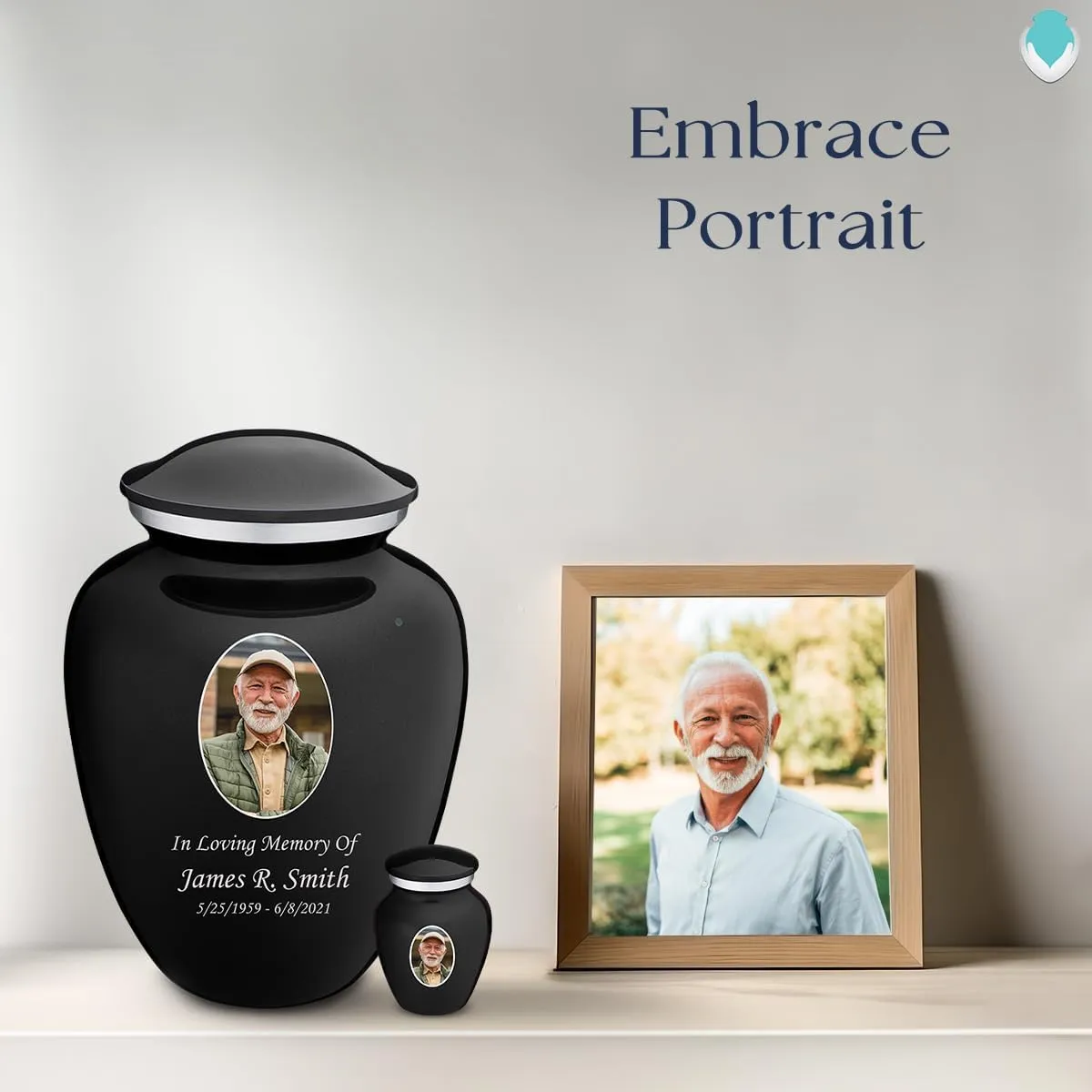 Geturns Embrace Keepsake Personalized Picture Cremation Urns for Human Ashes I Black Photo Funeral Urn for Men and Women with Double Side Engraving I 3.5 lbs