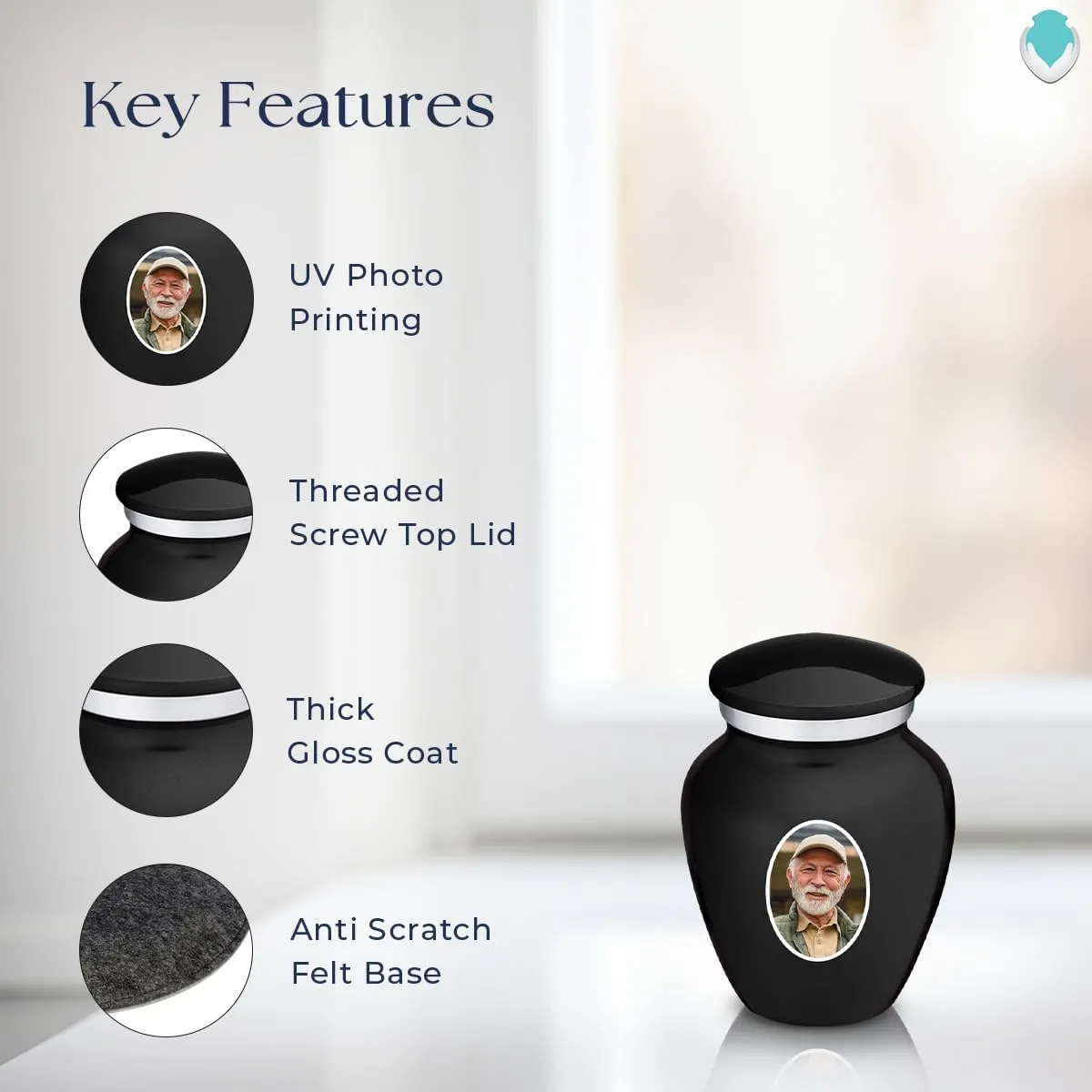 Geturns Embrace Keepsake Personalized Picture Cremation Urns for Human Ashes I Black Photo Funeral Urn for Men and Women with Double Side Engraving I 3.5 lbs