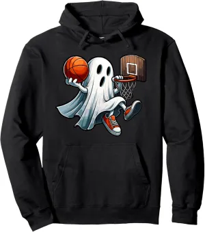 Ghost Playing Basketball Dunk Halloween Costume Sports Lover Pullover Hoodie