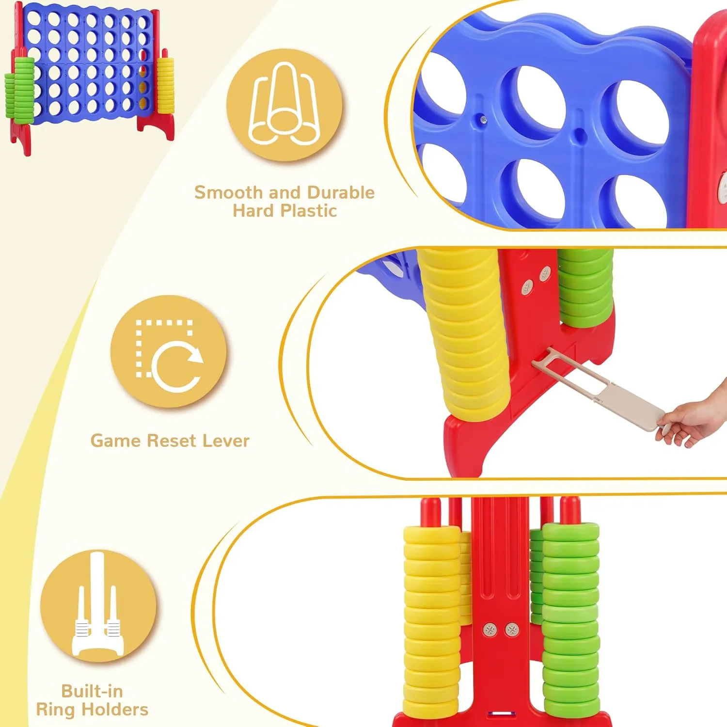 Giant 4-in-A-Row Connect Game Outdoor, 3.5FT Jumbo 4-to-Score Yard Game for Kids & Adults, 42 Rings & Quick-Release Slider
