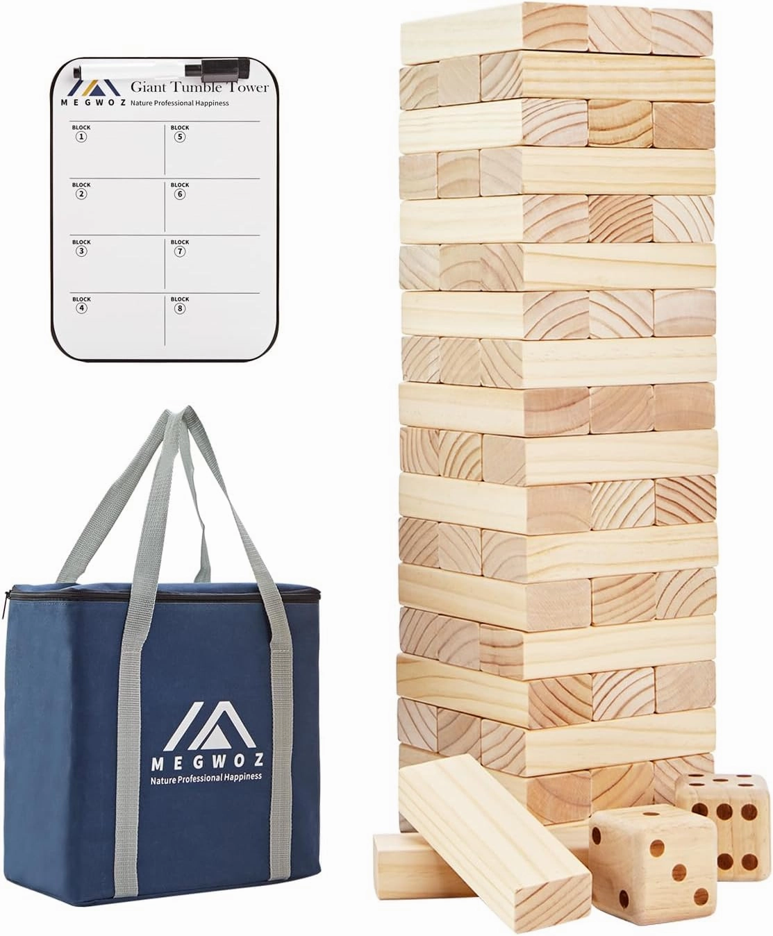 Giant Tumble Tower Games for Kids and Adults 57 Blocks New Zealand Pine Wooden Blocks Stacking to Over 4.2FT Family Games for Indoors Outdoors Yard Games for Family