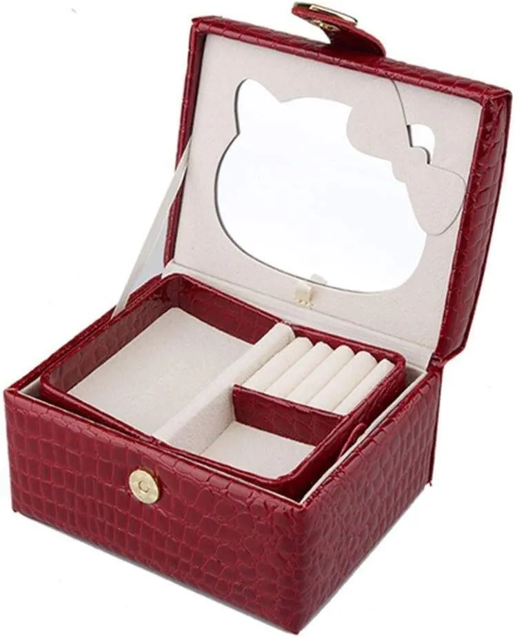 Gift for Women Jewelry Boxes Jewellery Boxes Portable Leather Jewellery Chest Mini with Mirror Jewellery Organizer Velvet Lining Red New Year Presents