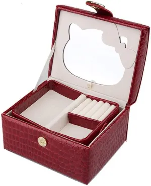 Gift for Women Jewelry Boxes Jewellery Boxes Portable Leather Jewellery Chest Mini with Mirror Jewellery Organizer Velvet Lining Red New Year Presents