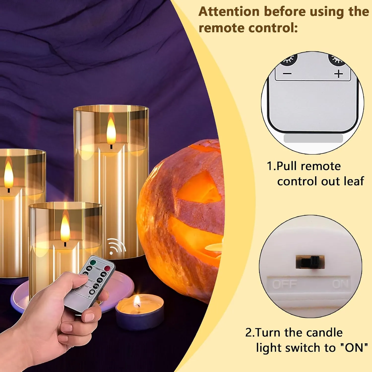 Glass Flameless Candles with Remote and Timer, Battery Operated Candles, LED Pillar Candles, Electric Fake Candles, Real Wax Set of 3, Christmas Home Wedding Birthday Decor(Gold)