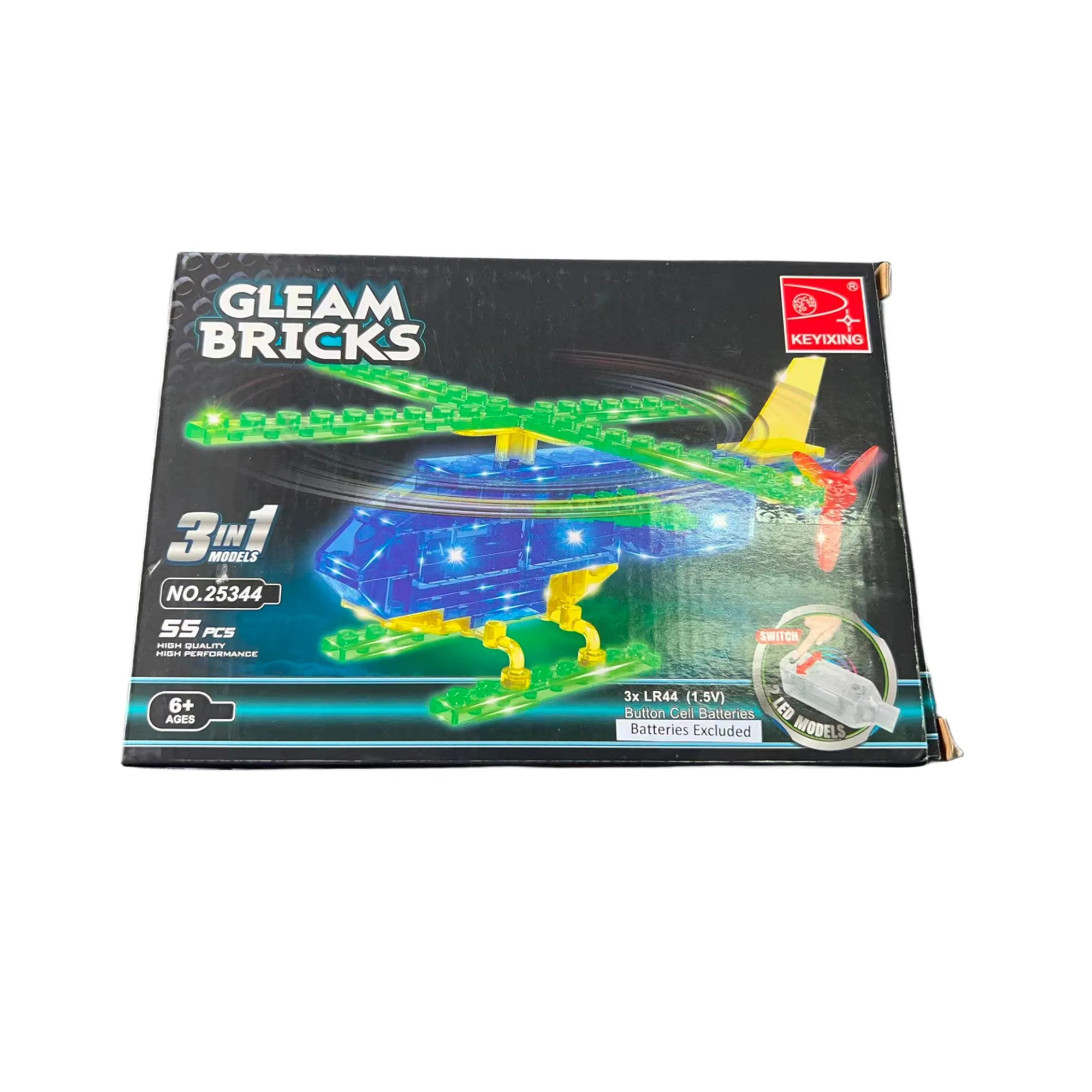 Gleam Bricks 55 Pieces 3 in 1 Helicopter Model Toy for 6  Aged Kids