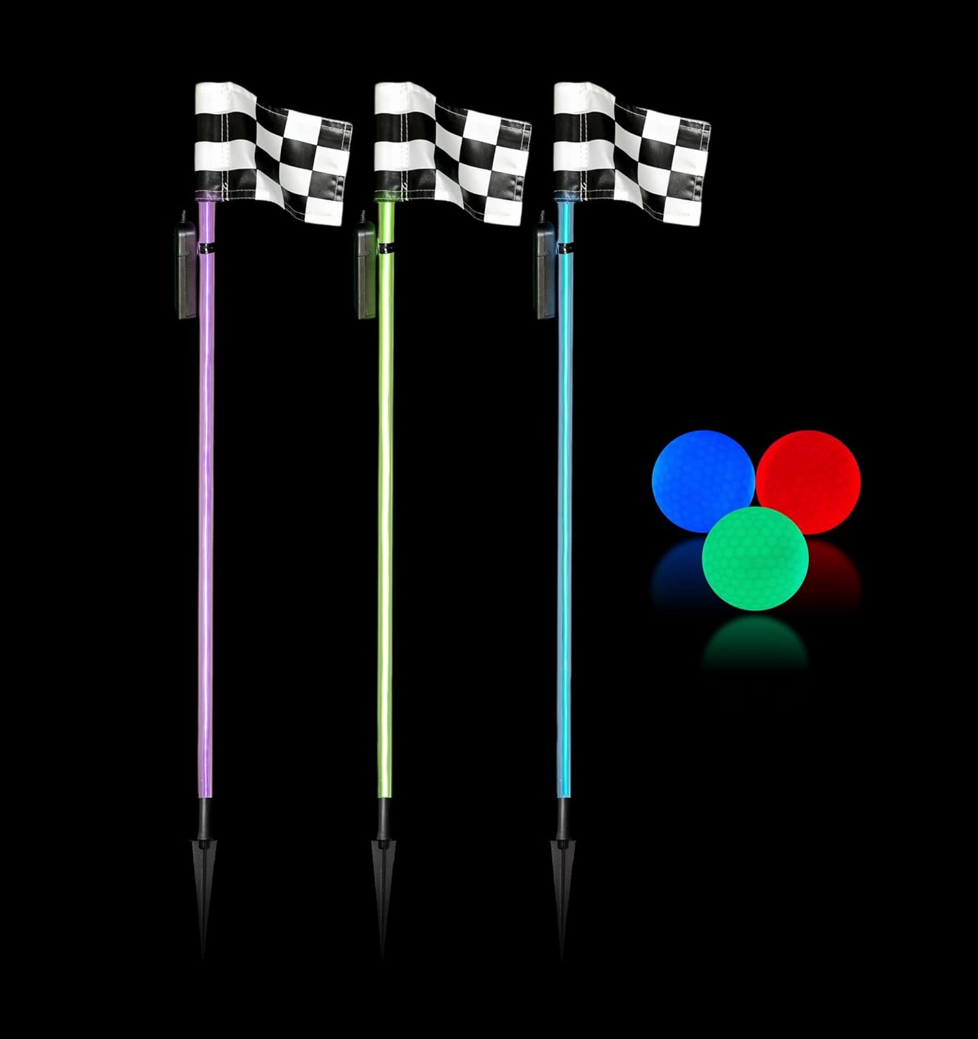 Glo-Pin Light Up Golf Flagstick Glow Golf Kit Game with Glow in The Dark LED Golf Balls (Blue)