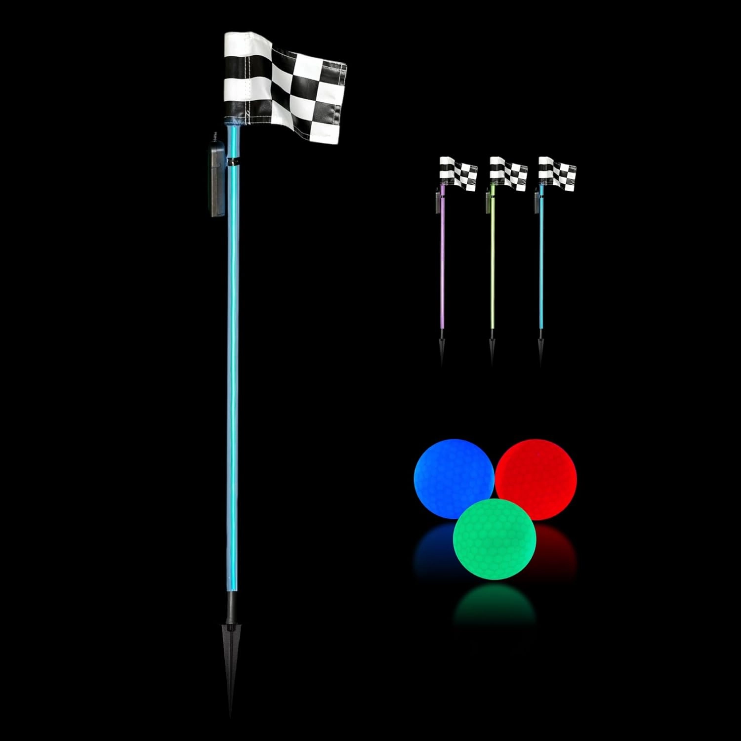 Glo-Pin Light Up Golf Flagstick Glow Golf Kit Game with Glow in The Dark LED Golf Balls (Blue)