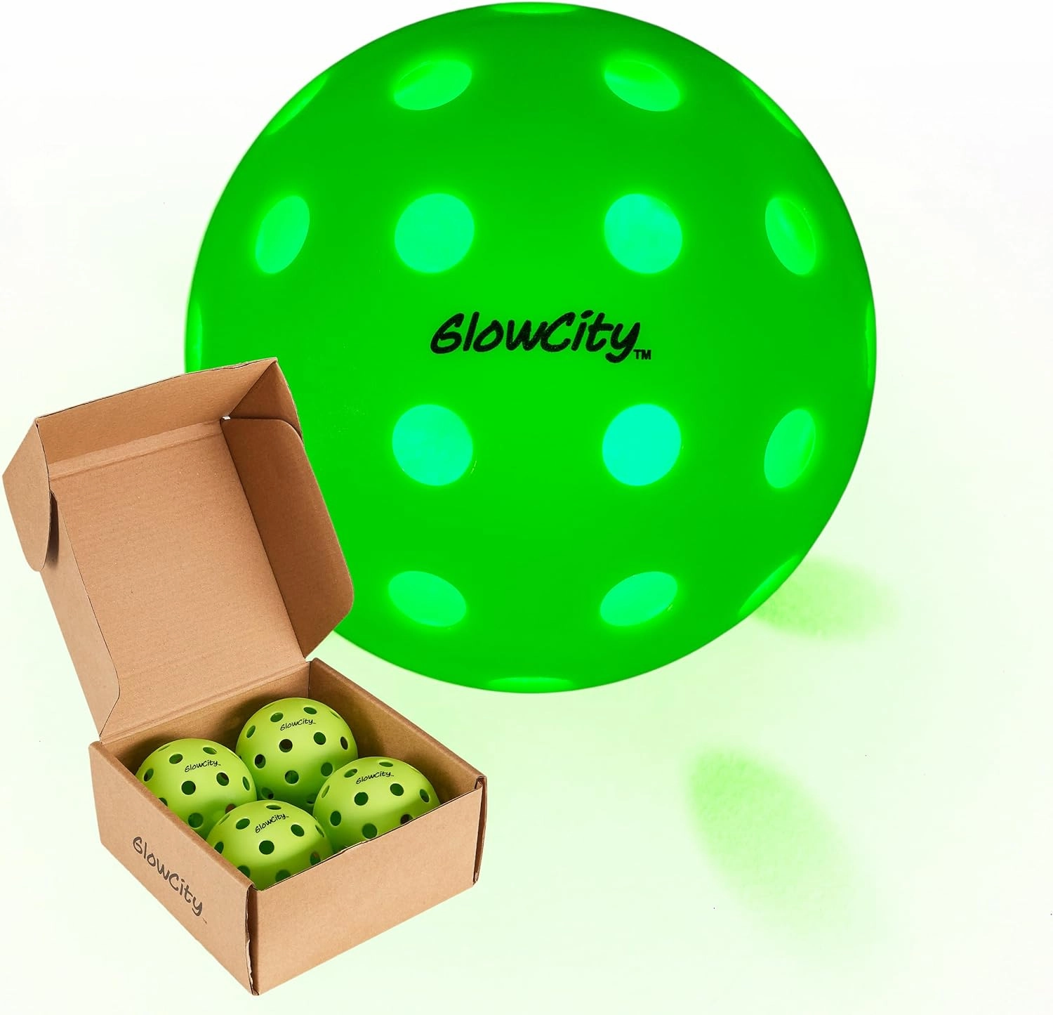 GlowCity LED Pickleball Set: Pack of 4 Glow in The Dark Pickleballs with 20 Hours of Glow Time - Great for Night Time Play