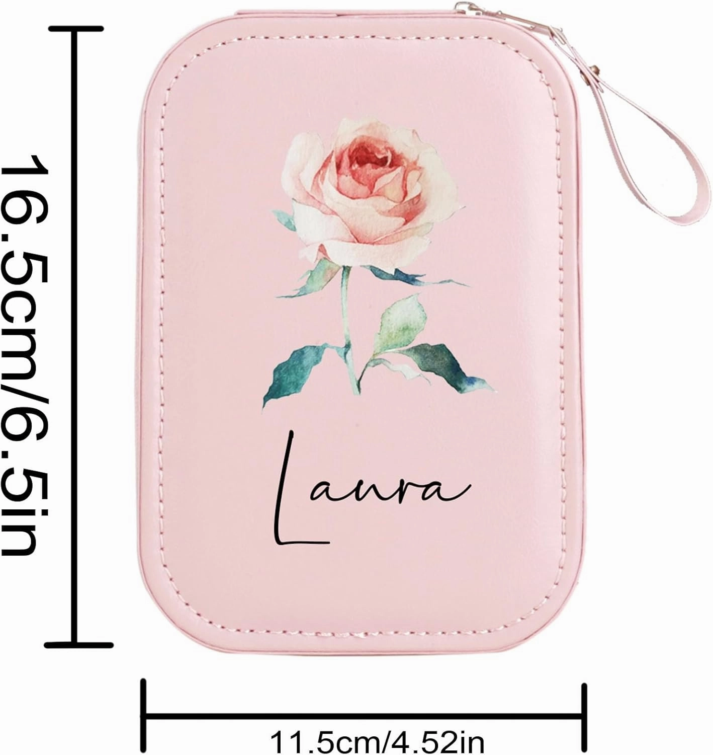 Godchoices Personalized Birth Flower Travel Jewelry Box with Mirror Custom Name Travel Makeup Case with Led Mirror Portable Makeup Box with Light Up Mirror for Women