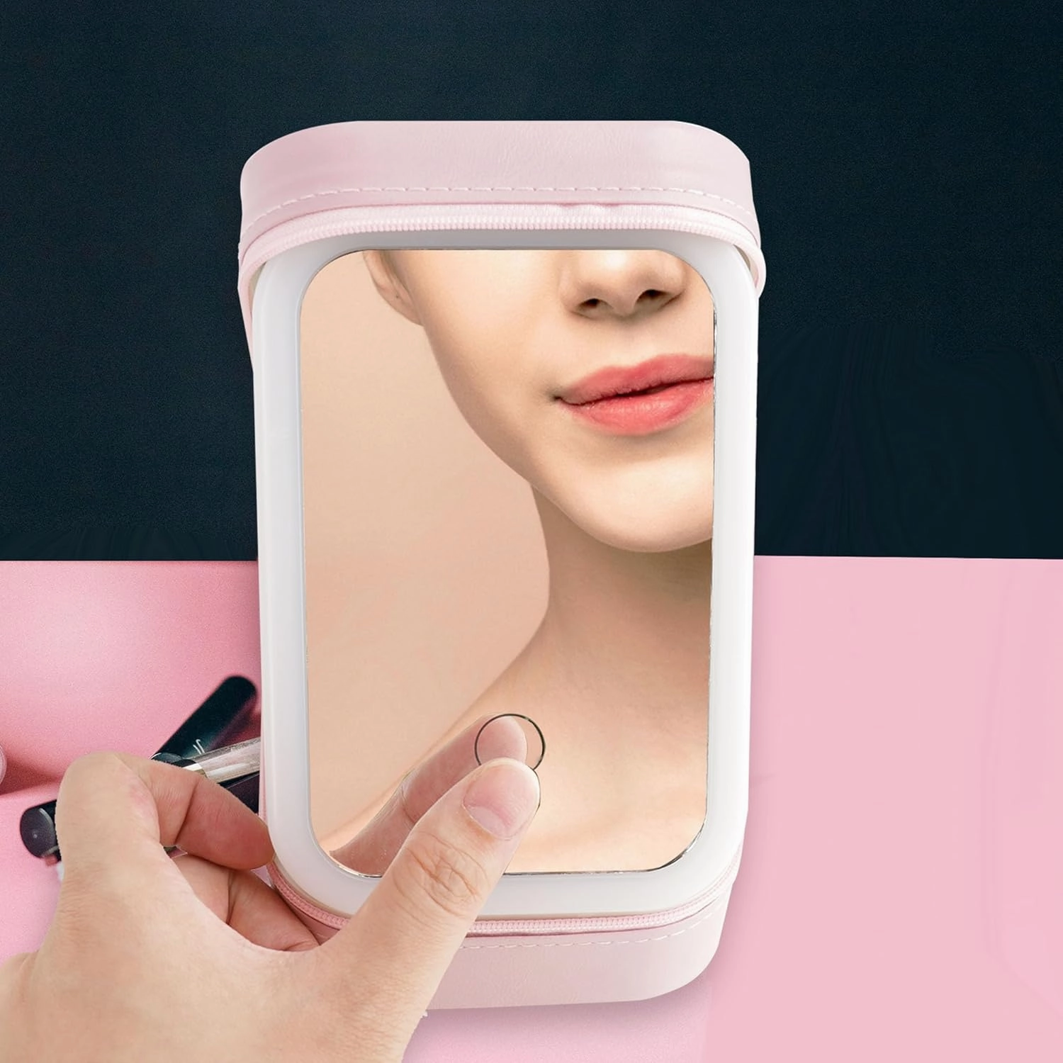 Godchoices Personalized Birth Flower Travel Jewelry Box with Mirror Custom Name Travel Makeup Case with Led Mirror Portable Makeup Box with Light Up Mirror for Women
