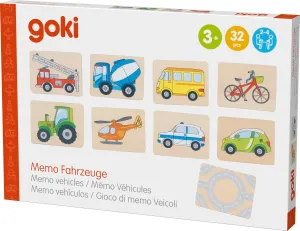 goki 56301 Memo Game Vehicles Made of Wood, Memory Games, Family Classics, Couple Finding, Promotes Memory and Visual Perception, Wooden Box for Storing, Set of 32, from 3