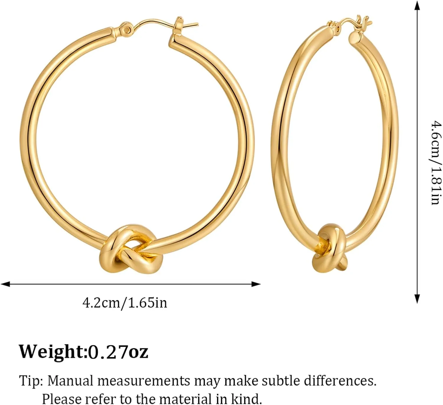 Gold Hoop Earrings for Women 18K Gold Plated Knot Hoop Earrings Statement Lightweight Thick Trendy Small Gold Open Hoops Fashion Jewelry