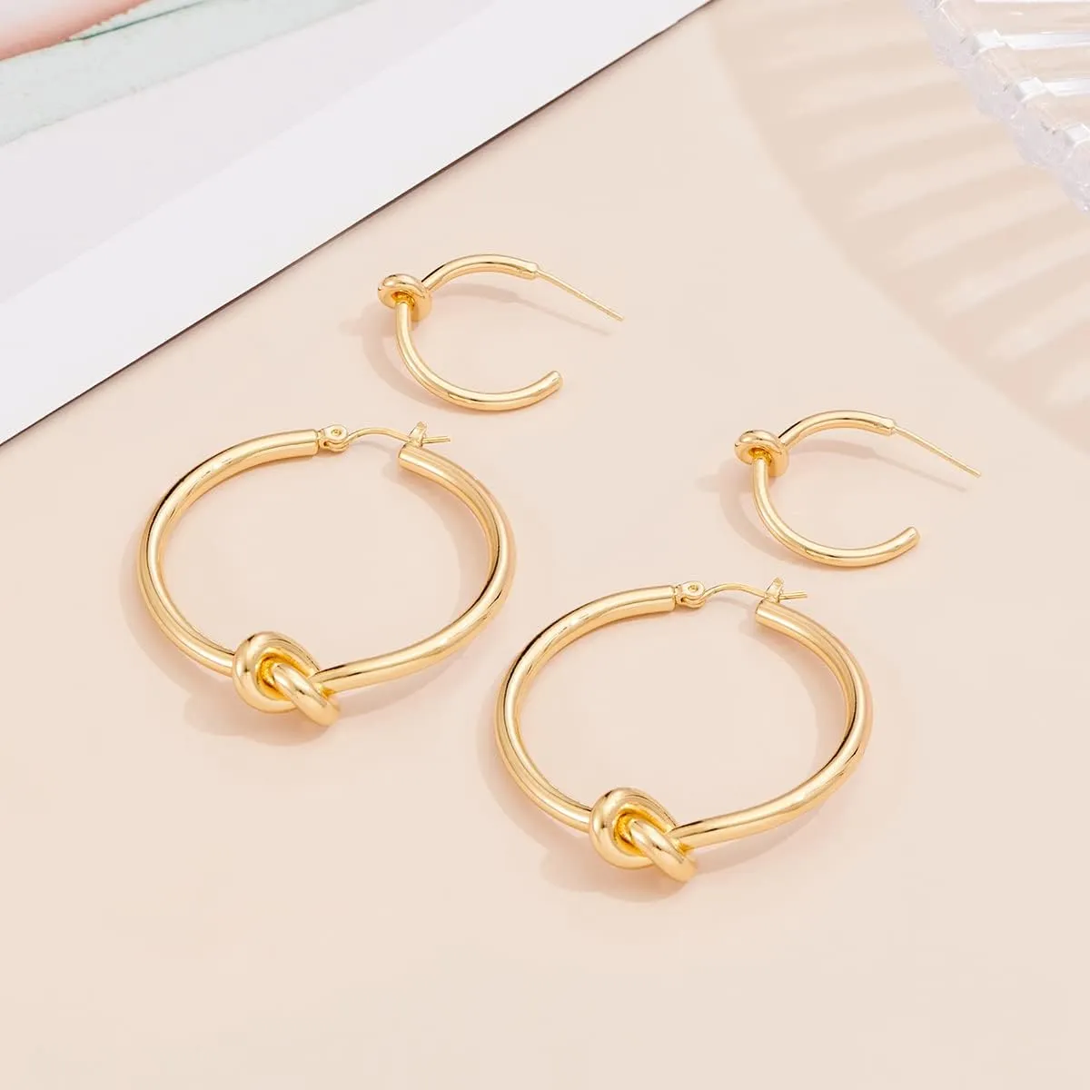 Gold Hoop Earrings for Women 18K Gold Plated Knot Hoop Earrings Statement Lightweight Thick Trendy Small Gold Open Hoops Fashion Jewelry