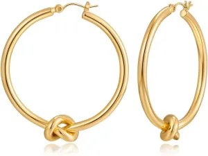 Gold Hoop Earrings for Women 18K Gold Plated Knot Hoop Earrings Statement Lightweight Thick Trendy Small Gold Open Hoops Fashion Jewelry