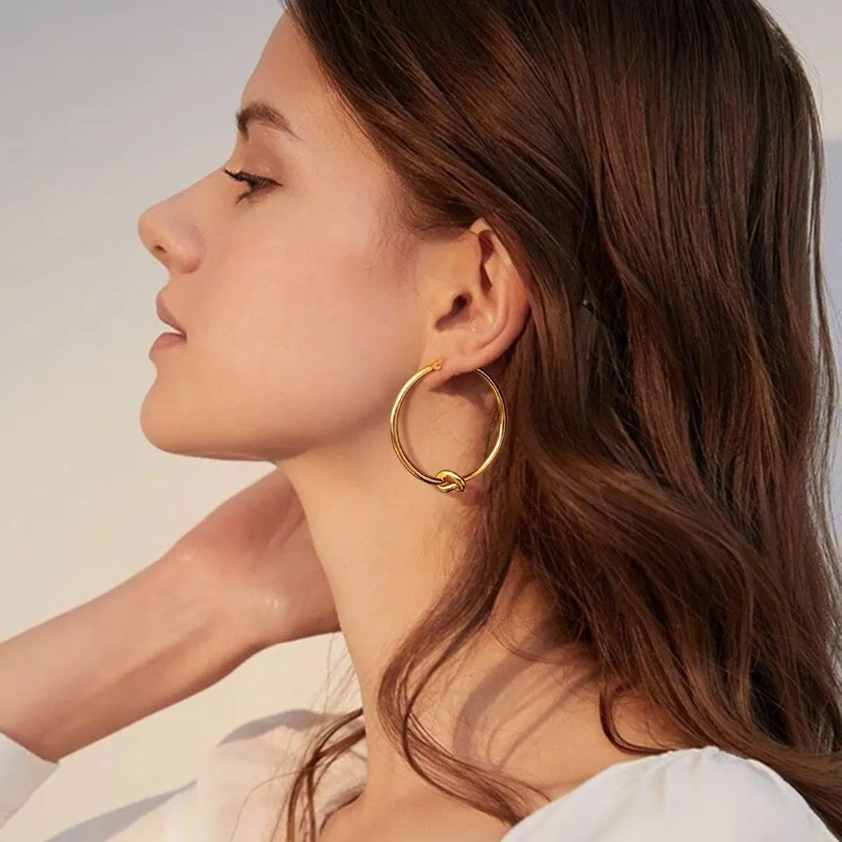 Gold Hoop Earrings for Women 18K Gold Plated Knot Hoop Earrings Statement Lightweight Thick Trendy Small Gold Open Hoops Fashion Jewelry