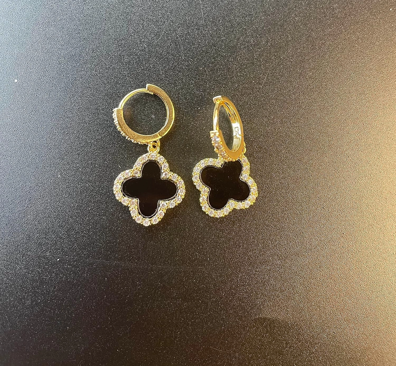 Gold Plated 925 Sterling Silver Gem Hoop Earrings Clover Designs with Crystal Charms Crystal Natural Gemstone Dangle Earrings for Women………