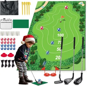 Golf Chipping Game Set, 37-Piece Velcro Mat with Adjustable Club, Indoor & Outdoor Backyard Game for Kids & Adults, Training & Party Gift
