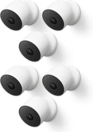 Google Nest Cam Outdoor or Indoor, Battery - 2nd Generation - 6 Pack, White