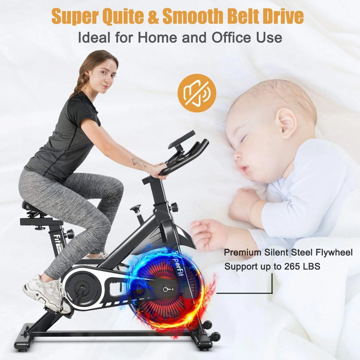 Goplus Indoor Cycling Bike, Silent Belt Drive Exercise Bike Stationary Bicycle with Steel Flywheel, Phone Holder, Adjustable Seat and Handlebar, LCD Monitor, Heart Rate Monitor