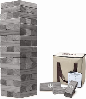 GoSports Large Wooden Stacking Game - Stacks Up to 3 ft - Choose Brown Wood Stain, Gray, or Natural - Toppling Tower