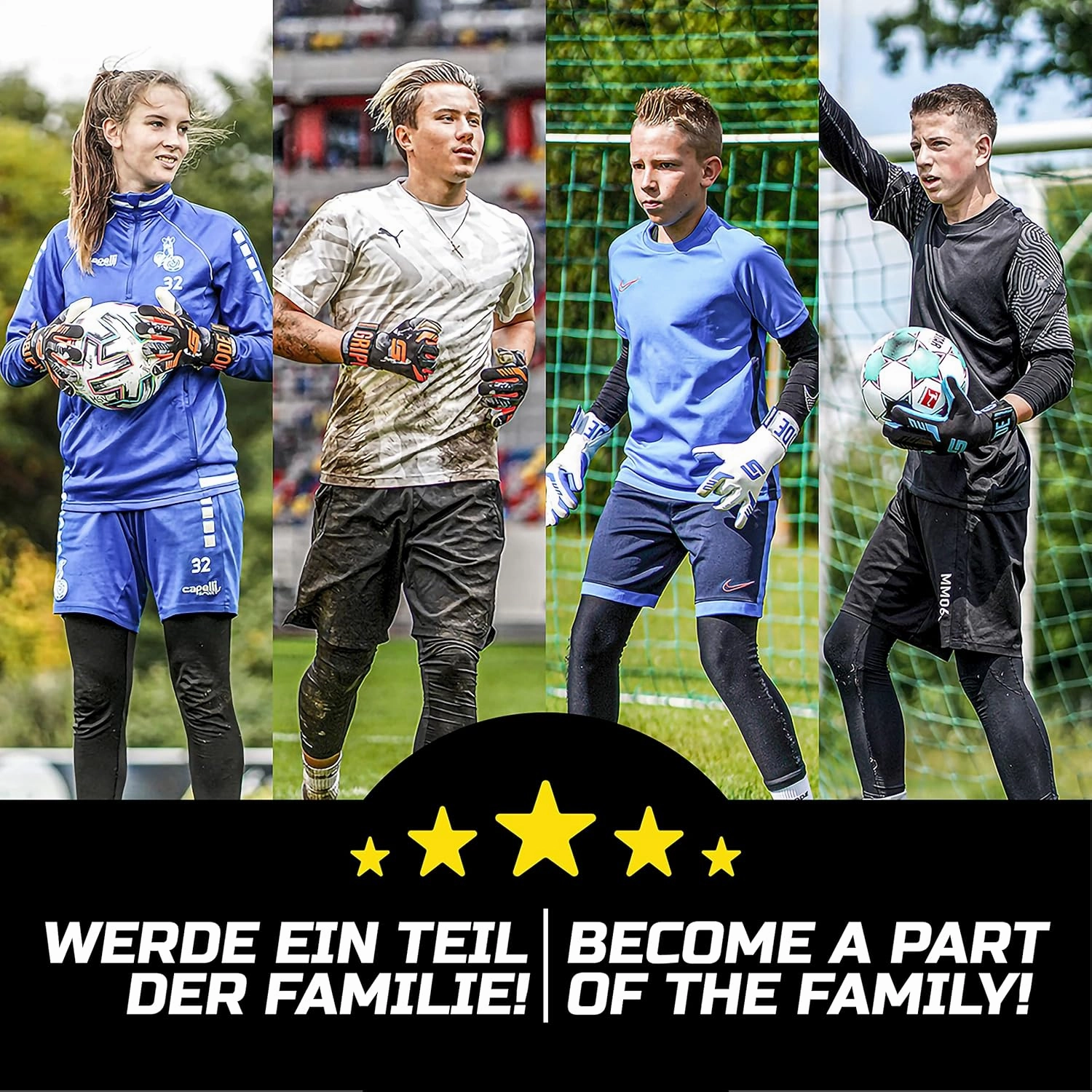 GRIPMODE Classic Blue Roll Finger Goalkeeper Gloves Adult and Child with Griptec® Latex Lining I Suitable in All Weather I Football Goal Protection for Children, Teenagers & Adults