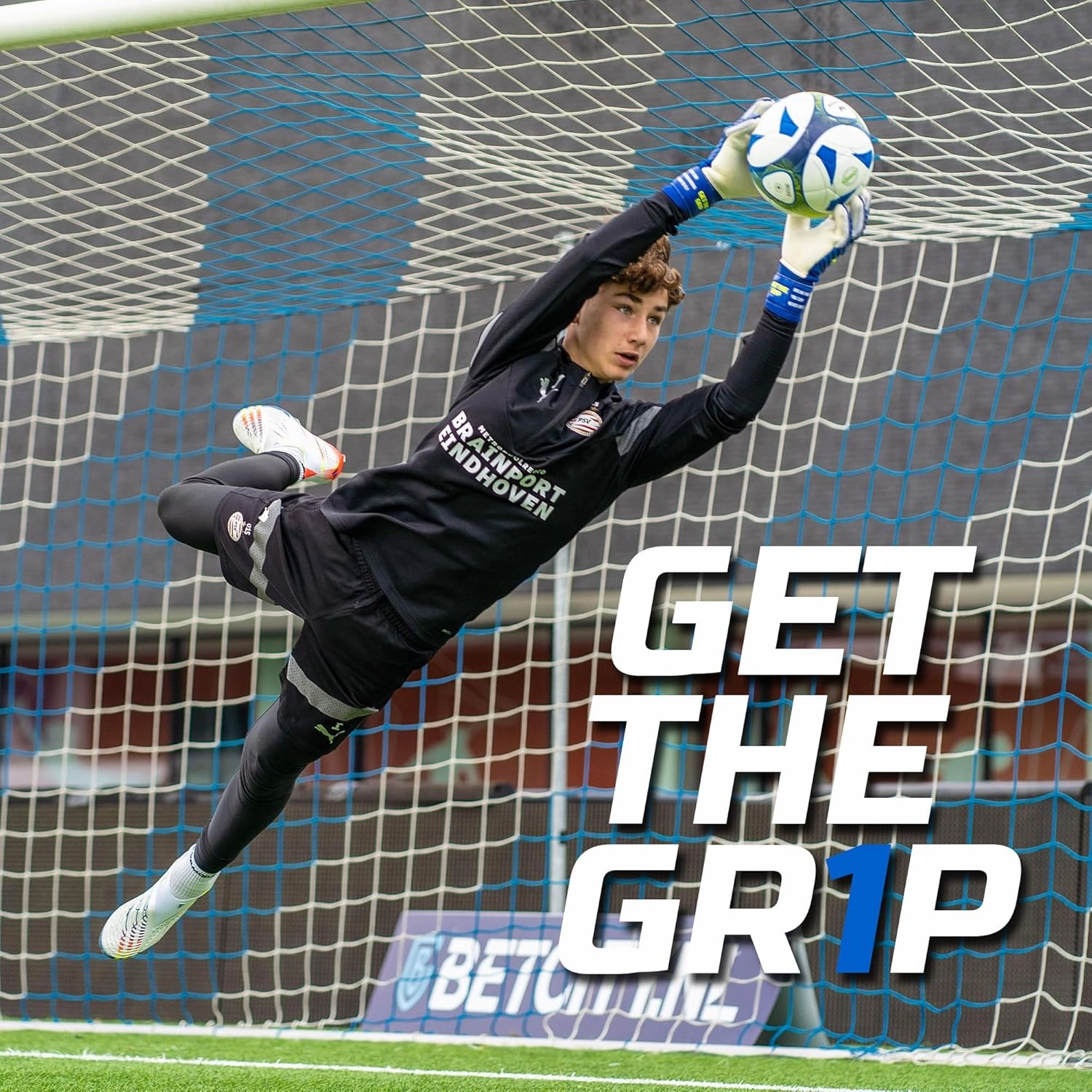 GRIPMODE Classic Blue Roll Finger Goalkeeper Gloves Adult and Child with Griptec® Latex Lining I Suitable in All Weather I Football Goal Protection for Children, Teenagers & Adults