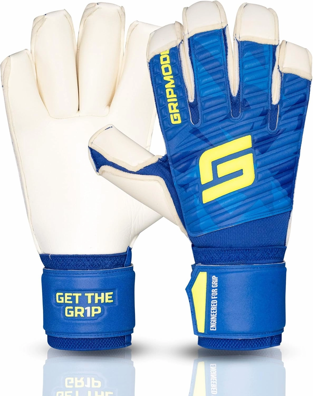 GRIPMODE Classic Blue Roll Finger Goalkeeper Gloves Adult and Child with Griptec® Latex Lining I Suitable in All Weather I Football Goal Protection for Children, Teenagers & Adults