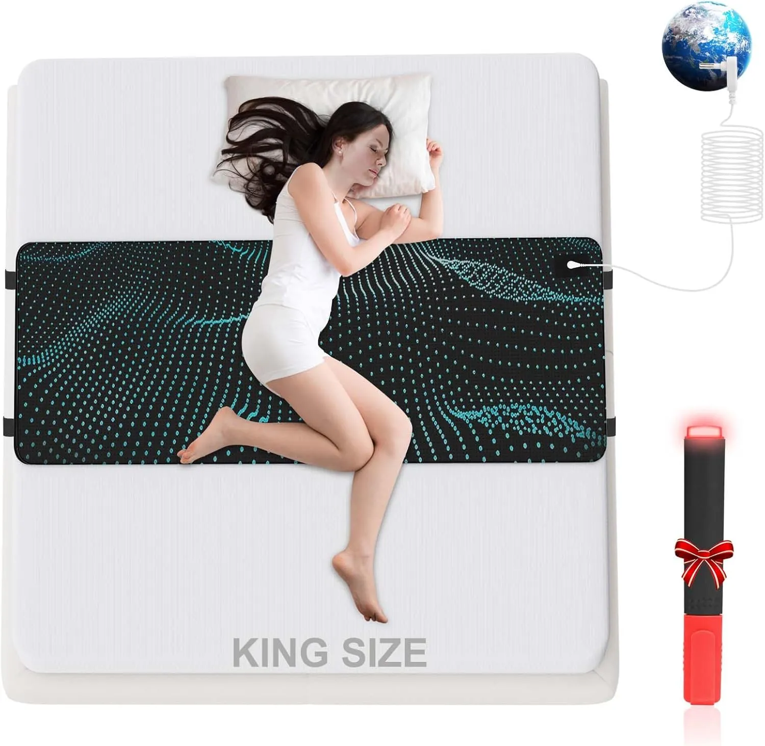 Grounding Mat for Bed - Earth Grounding Mats, PU Leather Grounded Pad for Improve Sleep, Relaxation, Balanced Energy, Conductive Grounding Mattress Pad with Adjustable Straps (King (27 * 78 in))