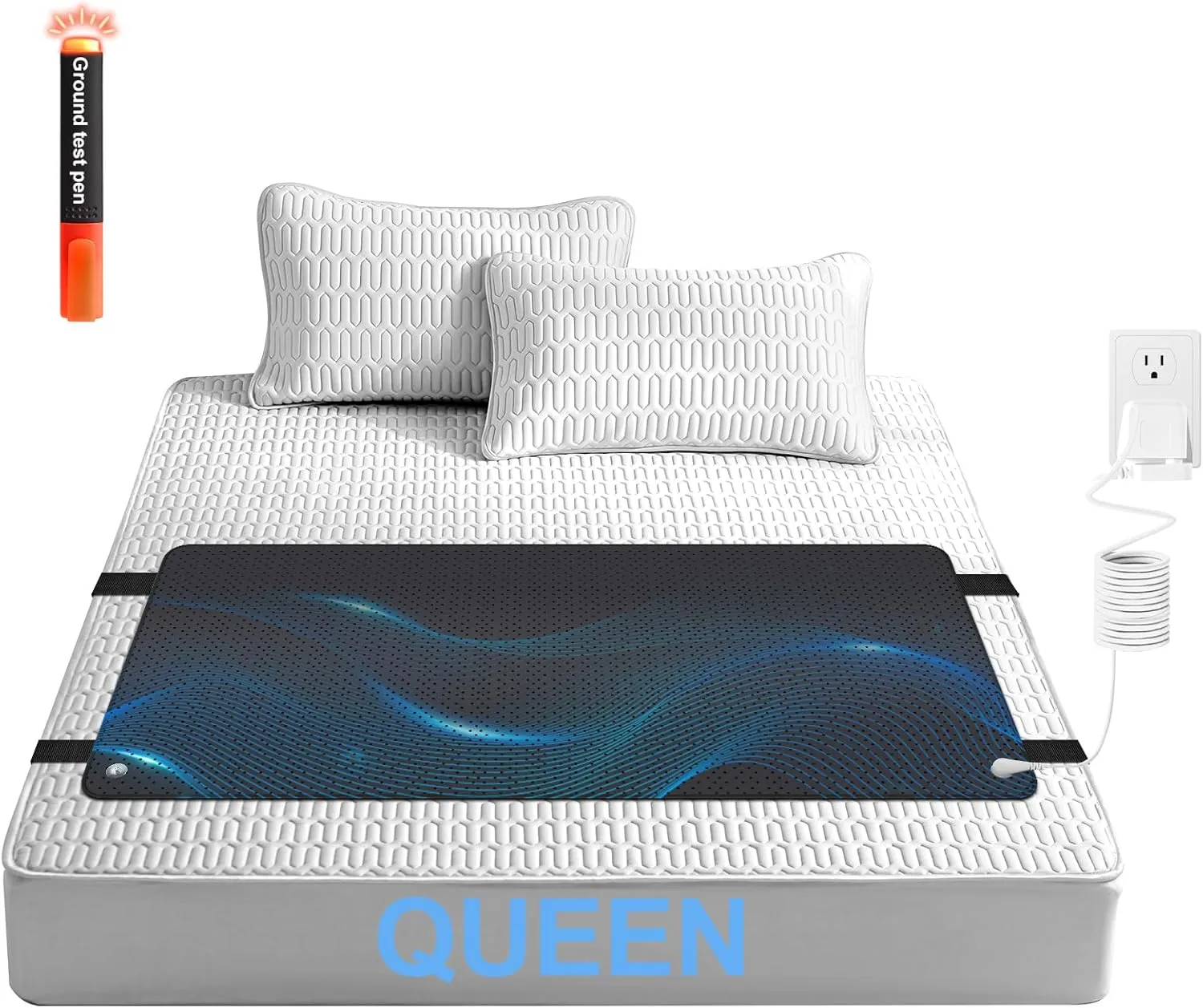 Grounding Mat for Bed, Earthing Mat Grounding Pad for Sleeping, Reduced Anxiety, Pain, Inflammation, Headache Relief, Balance, Grounding Mattress Pad with 15 Feet Cord, Queen Size 59.06"x26.77"