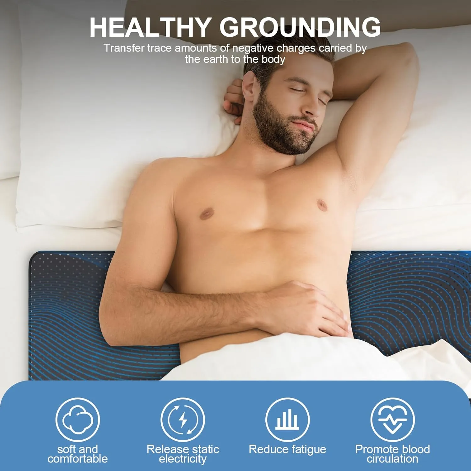 Grounding Mat for Bed, Earthing Mat Grounding Pad for Sleeping, Reduced Anxiety, Pain, Inflammation, Headache Relief, Balance, Grounding Mattress Pad with 15 Feet Cord, Queen Size 59.06"x26.77"