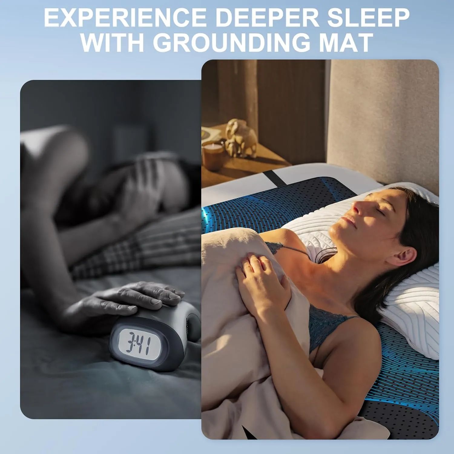 Grounding Mat for Bed, Earthing Mat Grounding Pad for Sleeping, Reduced Anxiety, Pain, Inflammation, Headache Relief, Balance, Grounding Mattress Pad with 15 Feet Cord, Queen Size 59.06"x26.77"