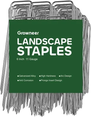 GROWNEER Landscape Staples 100 Packs 6 Inches Heavy Duty 11 Gauge Galvanized Steel Garden Stakes, Garden Staples Securing Pegs for Securing Weed Fabric Landscape Fabric Netting Ground Sheets & Fences