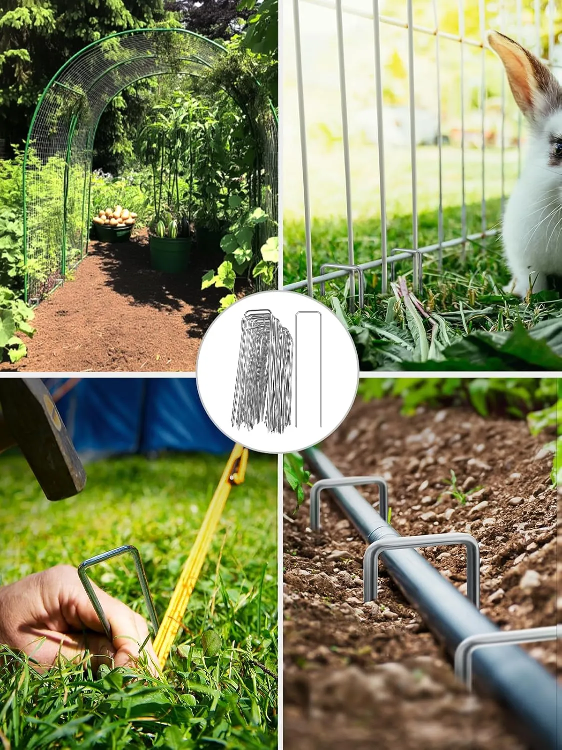 GROWNEER Landscape Staples 100 Packs 6 Inches Heavy Duty 11 Gauge Galvanized Steel Garden Stakes, Garden Staples Securing Pegs for Securing Weed Fabric Landscape Fabric Netting Ground Sheets & Fences