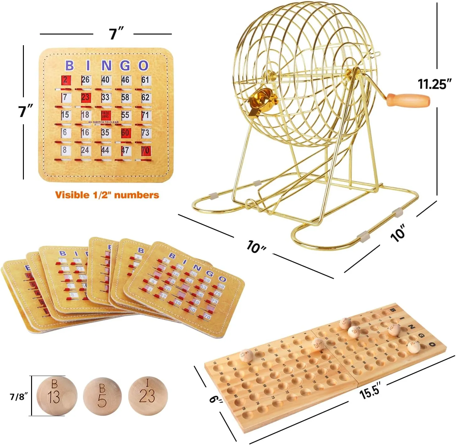 GSE Games & Sports Expert Deluxe Bingo Game Set with Large Brass Cage, 50 Shutter Slide Cards, Master Board, Calling Balls for Large Groups, Parties, Bingo Hall, Game Night