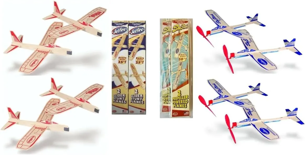 Guillow's Balsa Wood Flying Toy Airplanes, Four Twin Packs, Eight Planes