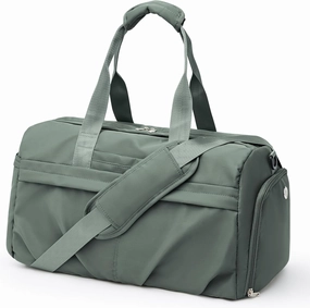 Gym Bag for Women Men with Shoe Compartment, Sport Duffel Bag, Waterproof Travel Weekender Overnight Carry on Bag for Yoga with Trolley Sleeve, Green