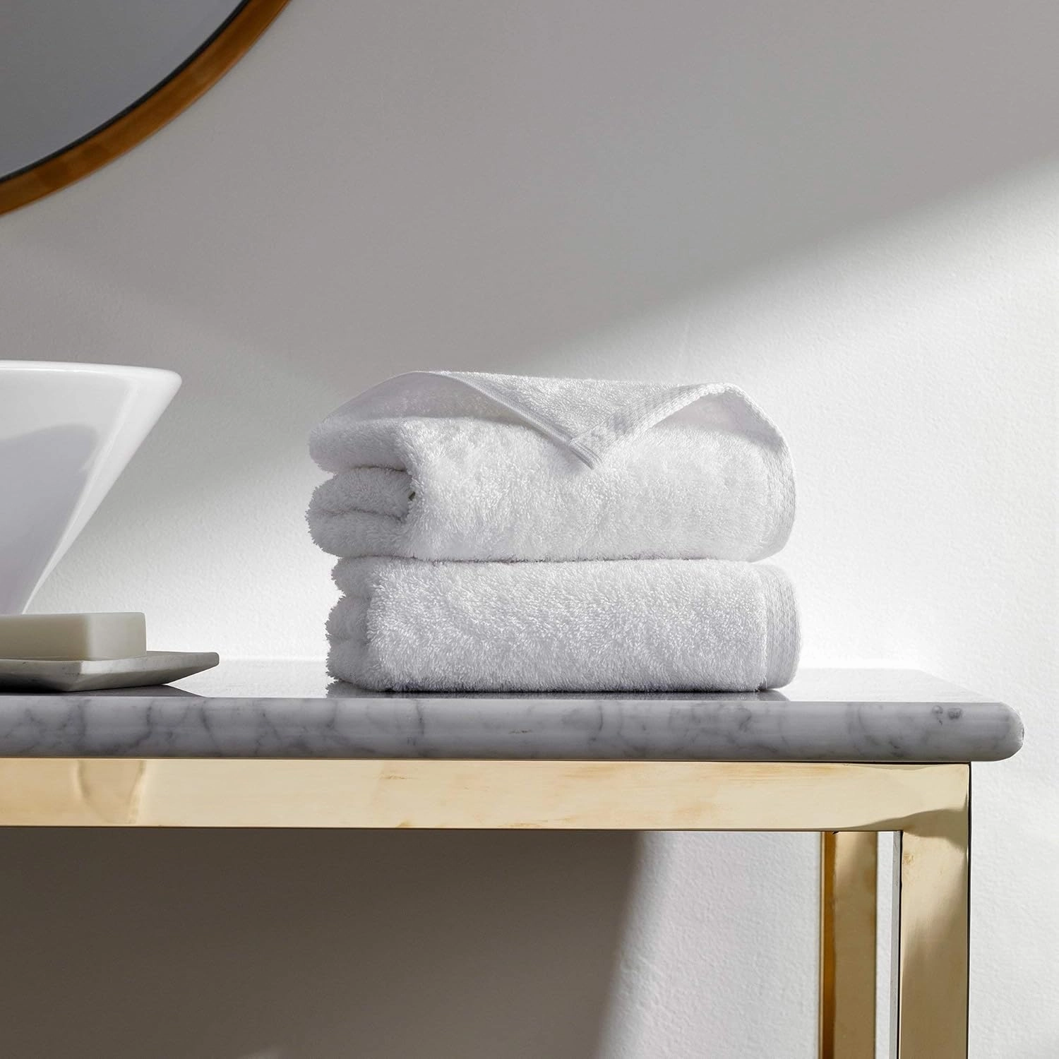 H by Frette Simple Border Hand Towel Set of 2 - Luxury All-White Bath Linens/Includes 2 Hand Towels (19" x 32") / 100% Cotton
