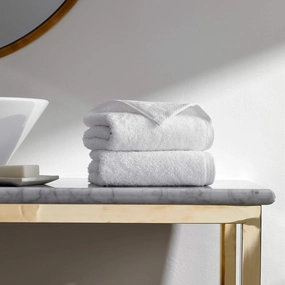 H by Frette Simple Border Hand Towel Set of 2 - Luxury All-White Bath Linens/Includes 2 Hand Towels (19" x 32") / 100% Cotton