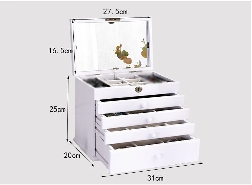 Habrur Jewelry Case Jewelry Box Jewelry Organizer Wooden Jewelry Box Storage Box with Lock Multi-Layer Large Capacity Jewelry Box Suitable for Ring Watch Necklace Jewelry Storage