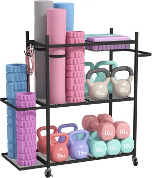Hadulcet Dumbbell Rack, Heavy Duty Weight Rack for Home Gym, Yoga Mat Storage Racks, Home Gym Storage Rack for Yoga Mat, Kettlebell & Balls, Adjustable Width Exercise Equipment with Lockable Wheels