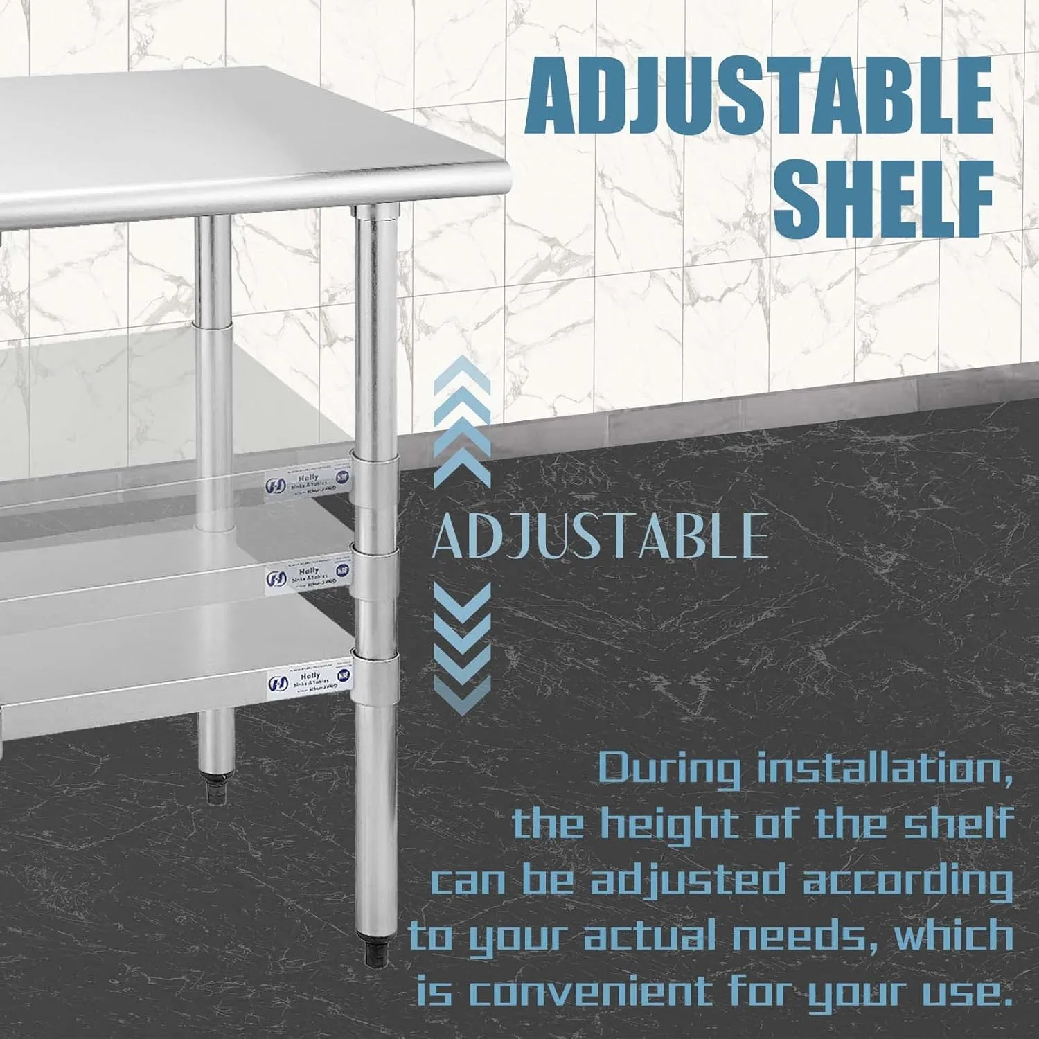 HALLY Stainless Steel Table for Prep & Work 24 x 60 Inches, NSF Commercial Heavy Duty Table with Undershelf and Galvanized Legs for Restaurant, Home and Hotel
