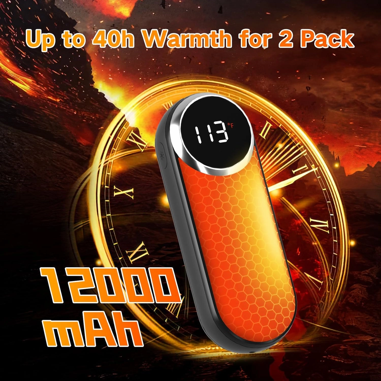 Hand Warmers Rechargeable,12000mAh Electric Hand Warmers with Light, 2 Pack Pocket Hot Hands Reusable Up to 20 Hours, Double Sided Heat Portable Heater for Hunting, Camping Gear, Stocking Stuffers