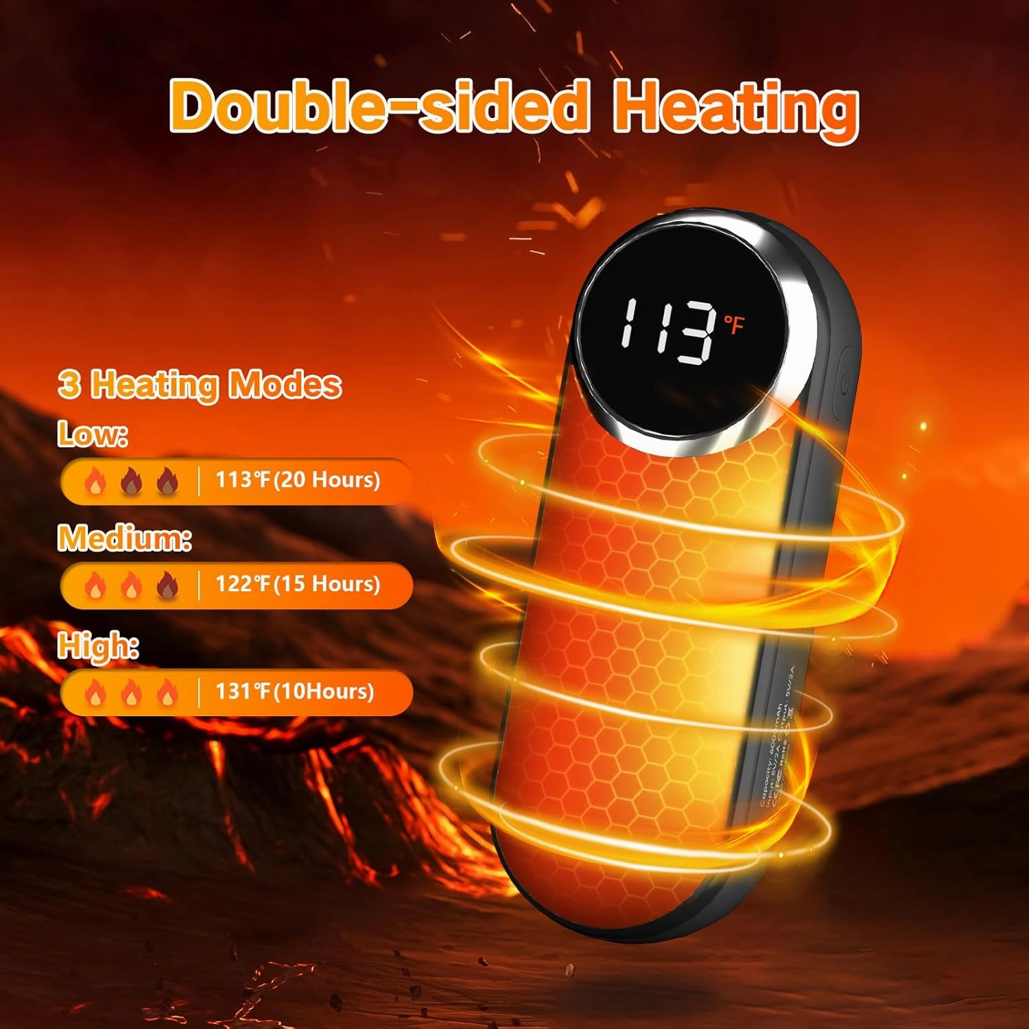 Hand Warmers Rechargeable,12000mAh Electric Hand Warmers with Light, 2 Pack Pocket Hot Hands Reusable Up to 20 Hours, Double Sided Heat Portable Heater for Hunting, Camping Gear, Stocking Stuffers