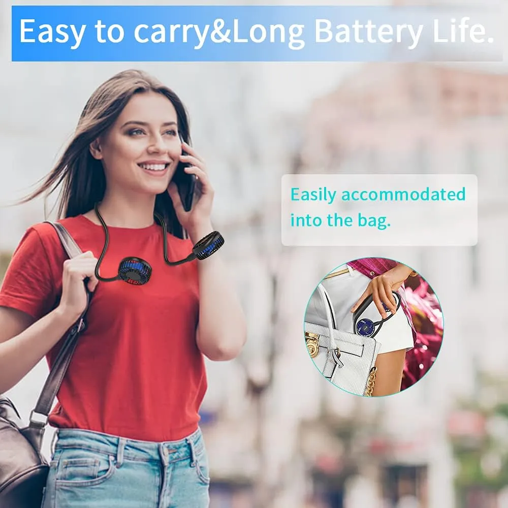 HandFan 2600mAh Portable Neck Fan Rechargeable, Wearable Personal Fans for Neck, Hands Free Necklace Fan Battery Operated, Neck Cooling Air Condition for Men Women Travel Hiking Cycling Outdoors