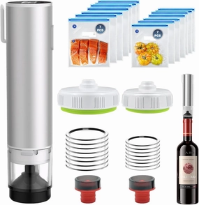 Handheld Vacuum Sealer for Food, Portable Wireless Food Vacuum Sealer Machine with 14 Reusable Vacuum Seal Bags,16 Wide Jar and 2 Wine Bottle for Save and Storage