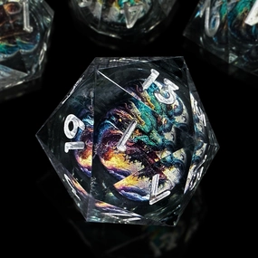 HAOMEJA D&D Dragon Resin Dice Set 7 PCS DND Sharp Edges Dice with Gift Random Dragon Eye Bag Apply to Dungeons and Dragons Role Playing Game Gift (Dragon A & Black Silver)