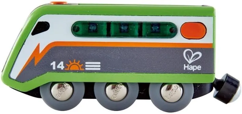 Hape Solar Powered Train | Multi-Colored Train Engine Toy, Railway Track Accessory, Solar Panel Powers Lights, Includes Electricity Level Indicator, Sustainable Play for Kids