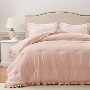 HARBOREST Twin Comforter Set Blusher - Ruffle Comforter for Twin Size Bed - 2 Pieces Shabby Chic Bedding Sets(1 Comforter & 1 Pillow Sham)