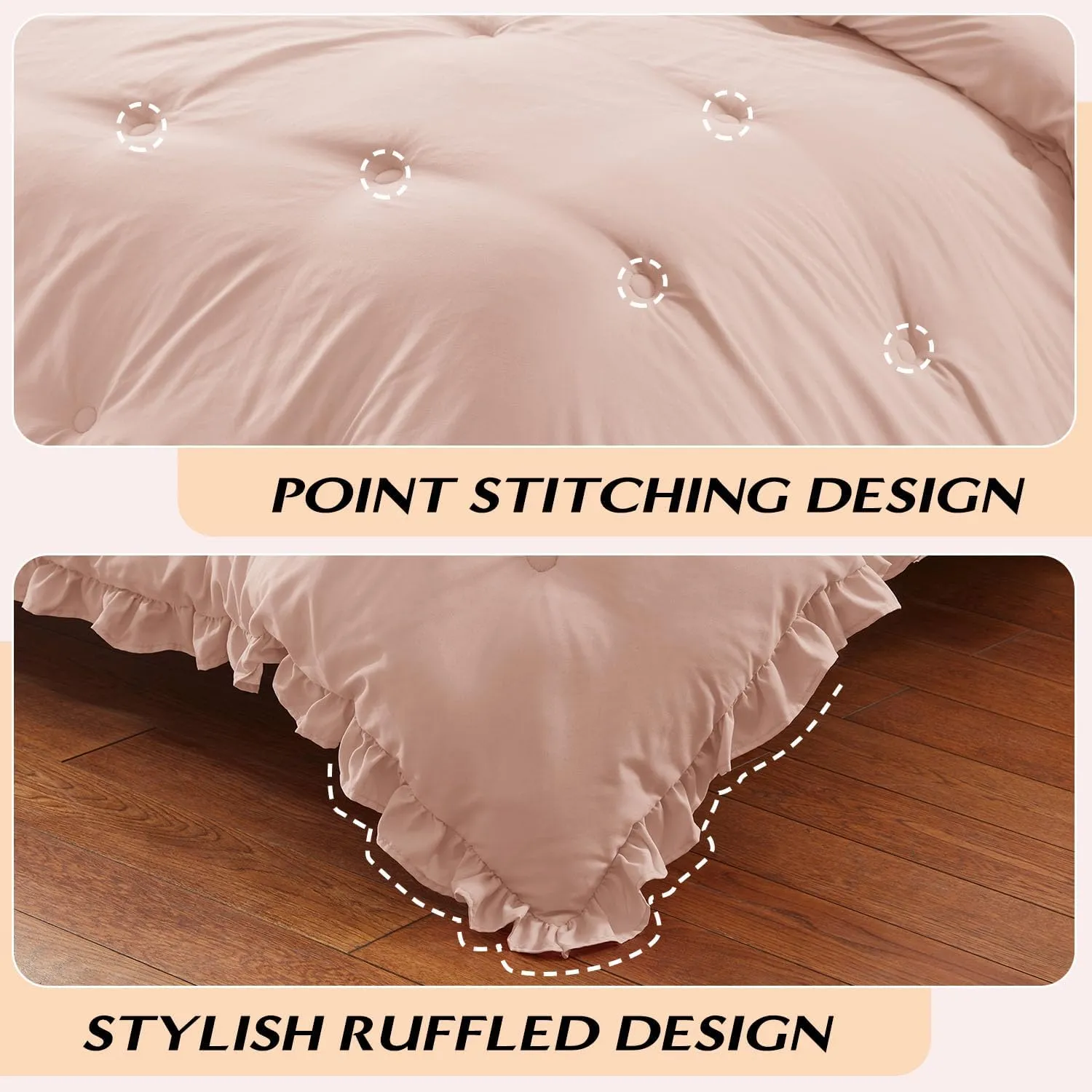 HARBOREST Twin Comforter Set Blusher - Ruffle Comforter for Twin Size Bed - 2 Pieces Shabby Chic Bedding Sets(1 Comforter & 1 Pillow Sham)